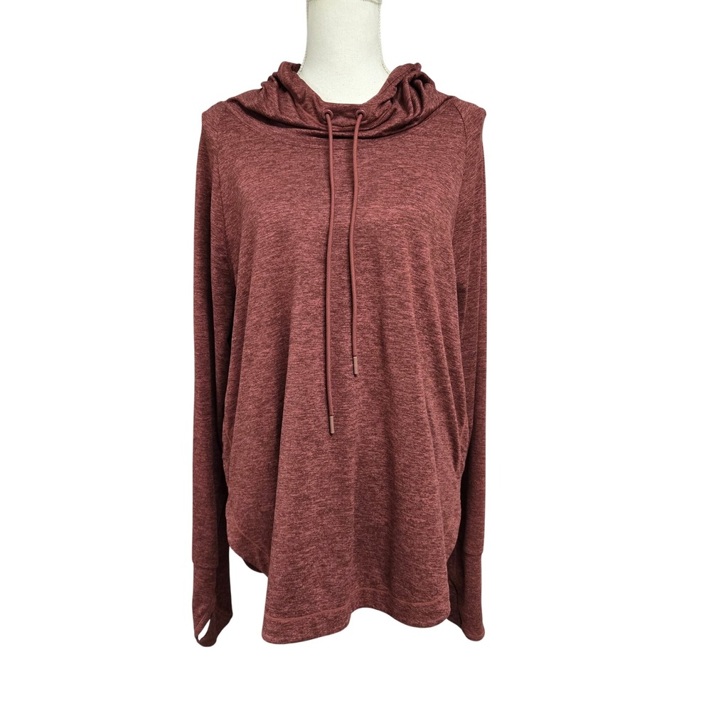 Athleta Uptempo Cowl Neck Pullover‎ Hoodie Burgundy Heathered Sweatshirt Size 1X